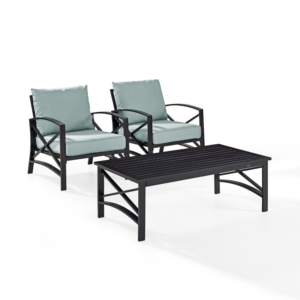 Crosley Furniture - Kaplan 3 Pc Outdoor Seating Set With Mist Cushion - Two Outdoor Chairs, Coffee Table - KO60012BZ-MI veiw 1