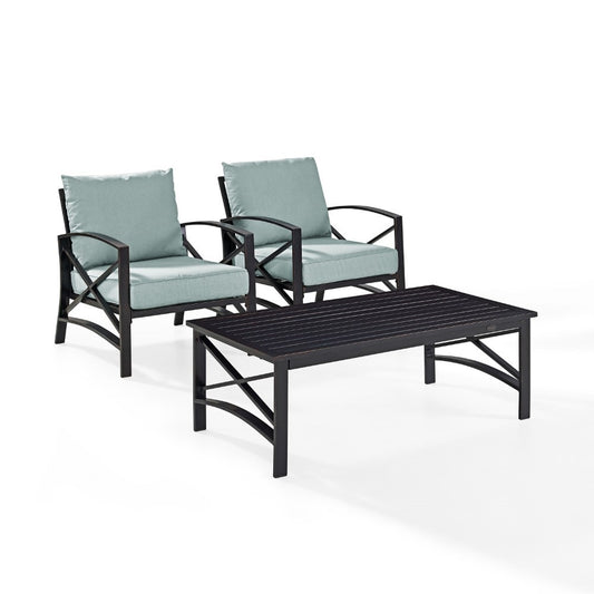 Crosley Furniture - Kaplan 3 Pc Outdoor Seating Set With Mist Cushion - Two Outdoor Chairs, Coffee Table - KO60012BZ-MI veiw 1