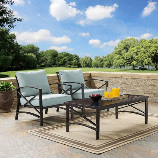 Crosley Furniture - Kaplan 3 Pc Outdoor Seating Set With Mist Cushion - Two Outdoor Chairs, Coffee Table - KO60012BZ-MI veiw 2