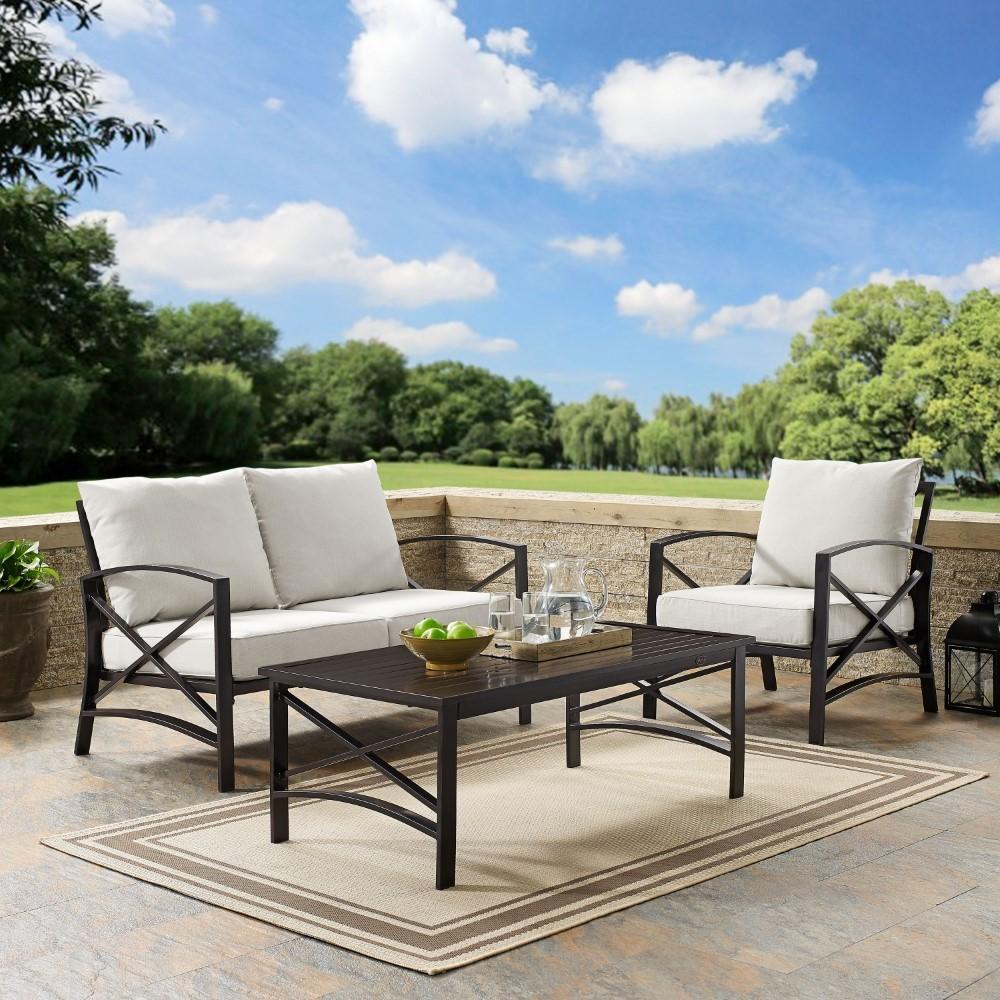 Crosley Furniture - Kaplan 3 Pc Outdoor Seating Set With Oatmeal Cushion - Loveseat, Chair , Coffee Table - KO60014BZ-OL veiw 3