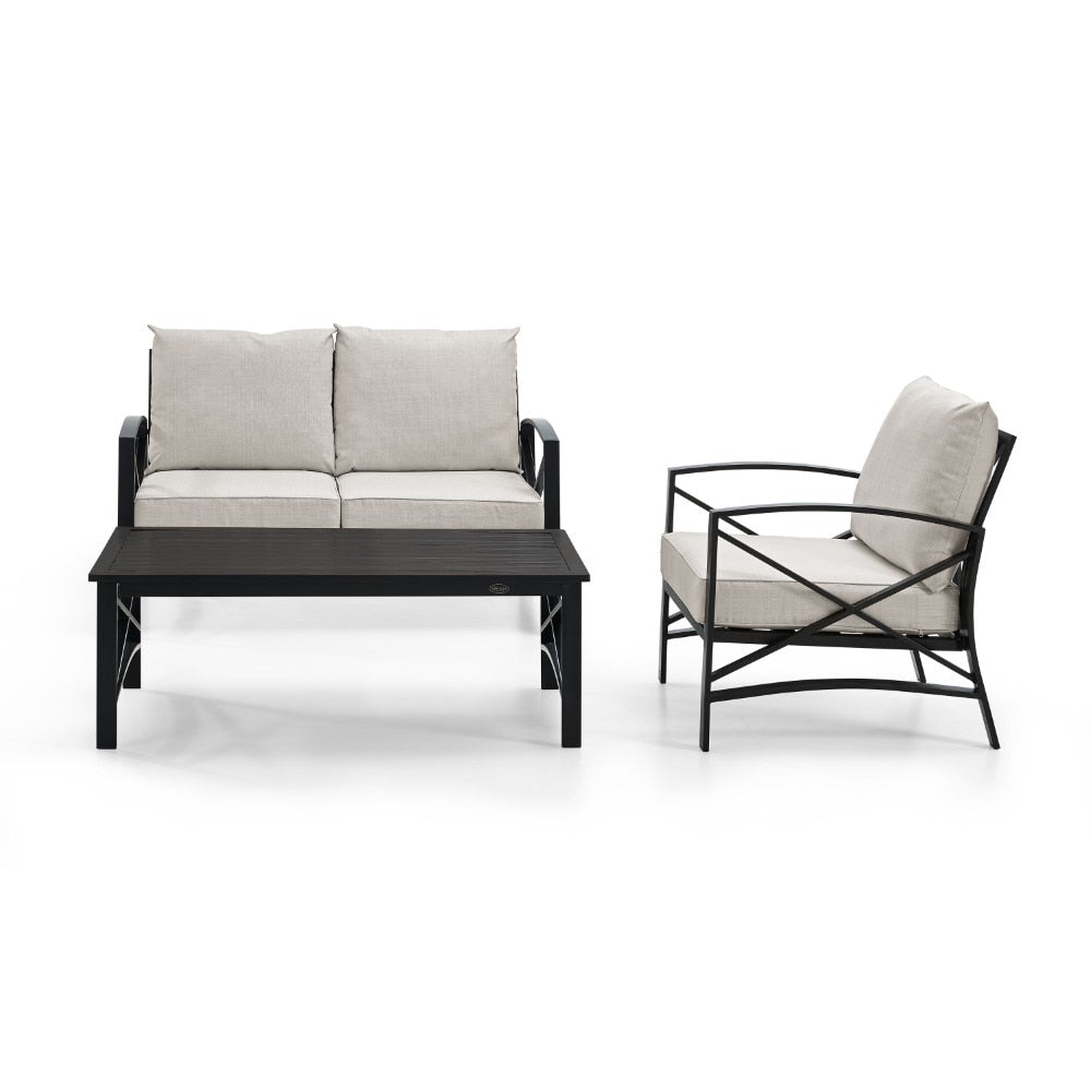 Crosley Furniture - Kaplan 3 Pc Outdoor Seating Set With Oatmeal Cushion - Loveseat, Chair , Coffee Table - KO60014BZ-OL veiw 4