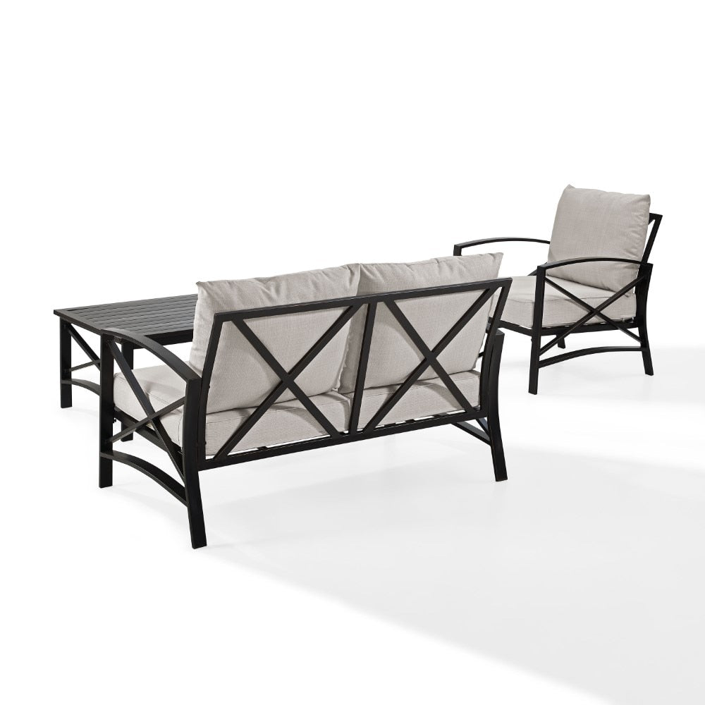 Crosley Furniture - Kaplan 3 Pc Outdoor Seating Set With Oatmeal Cushion - Loveseat, Chair , Coffee Table - KO60014BZ-OL veiw 5