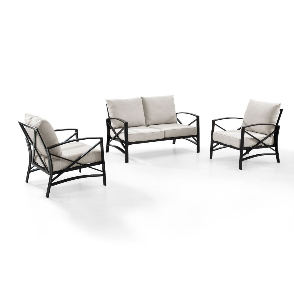 Crosley Furniture - Kaplan 3 Pc Outdoor Seating Set With Oatmeal Cushion - Loveseat, Two Outdoor Chairs - KO60011BZ-OL veiw 1