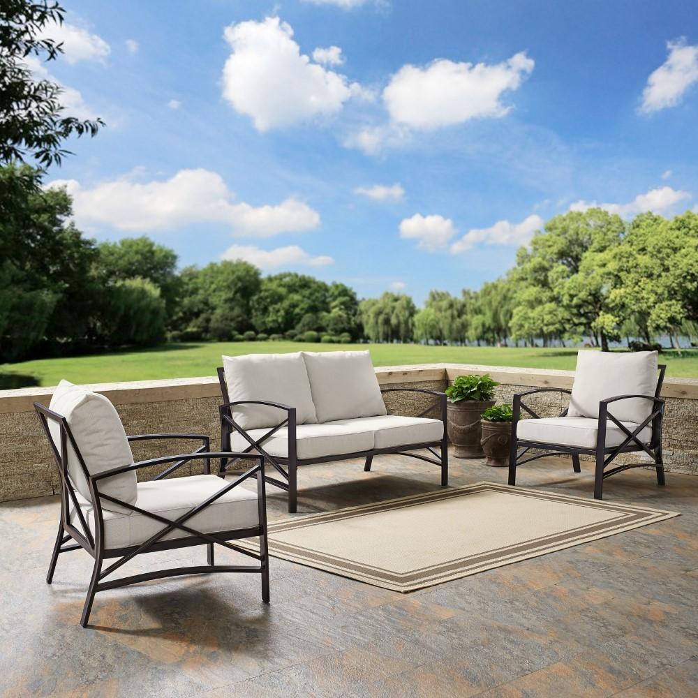 Crosley Furniture - Kaplan 3 Pc Outdoor Seating Set With Oatmeal Cushion - Loveseat, Two Outdoor Chairs - KO60011BZ-OL veiw 3