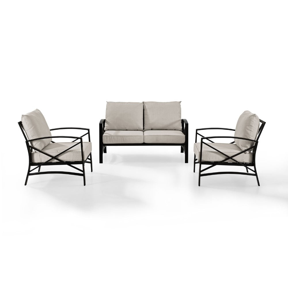 Crosley Furniture - Kaplan 3 Pc Outdoor Seating Set With Oatmeal Cushion - Loveseat, Two Outdoor Chairs - KO60011BZ-OL veiw 4