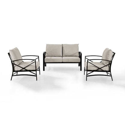 Crosley Furniture - Kaplan 3 Pc Outdoor Seating Set With Oatmeal Cushion - Loveseat, Two Outdoor Chairs - KO60011BZ-OL veiw 4