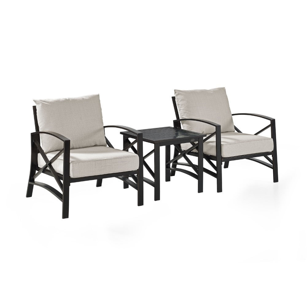 Crosley Furniture - Kaplan 3 Pc Outdoor Seating Set With Oatmeal Cushion - Two Chairs, Side Table - KO60016BZ-OL veiw 2