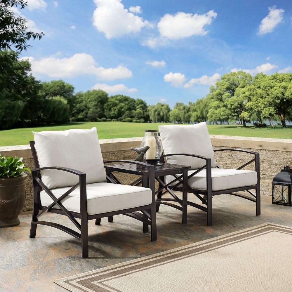 Crosley Furniture - Kaplan 3 Pc Outdoor Seating Set With Oatmeal Cushion - Two Chairs, Side Table - KO60016BZ-OL veiw 3
