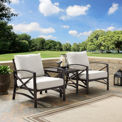 Crosley Furniture - Kaplan 3 Pc Outdoor Seating Set With Oatmeal Cushion - Two Chairs, Side Table - KO60016BZ-OL veiw 3