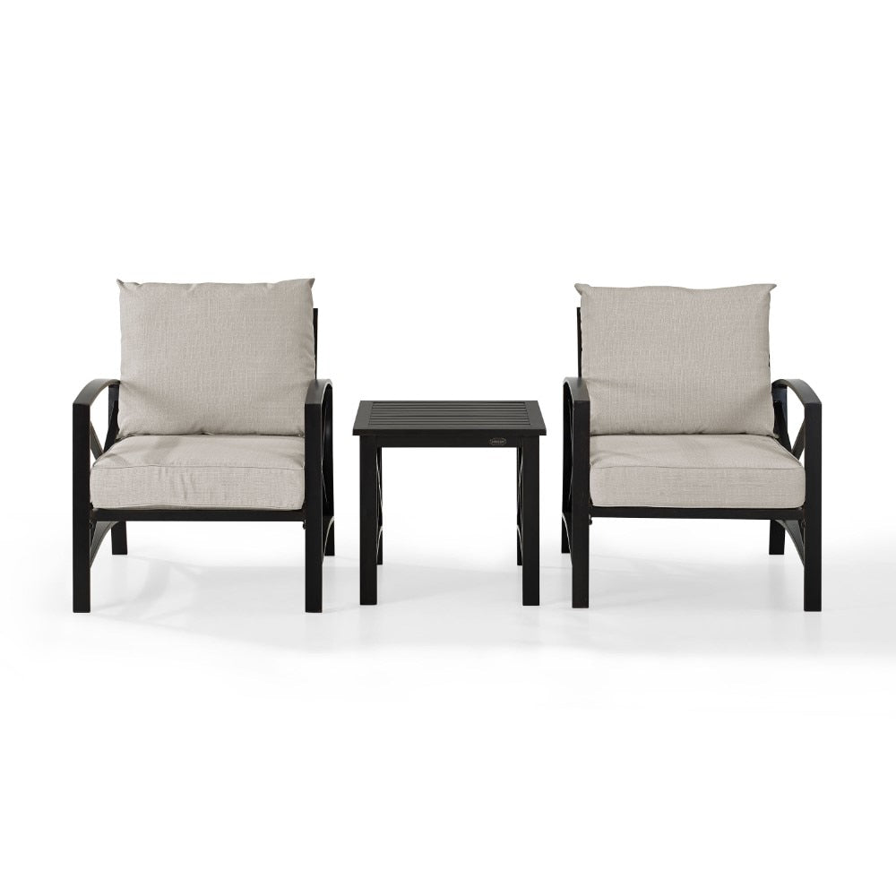 Crosley Furniture - Kaplan 3 Pc Outdoor Seating Set With Oatmeal Cushion - Two Chairs, Side Table - KO60016BZ-OL veiw 4