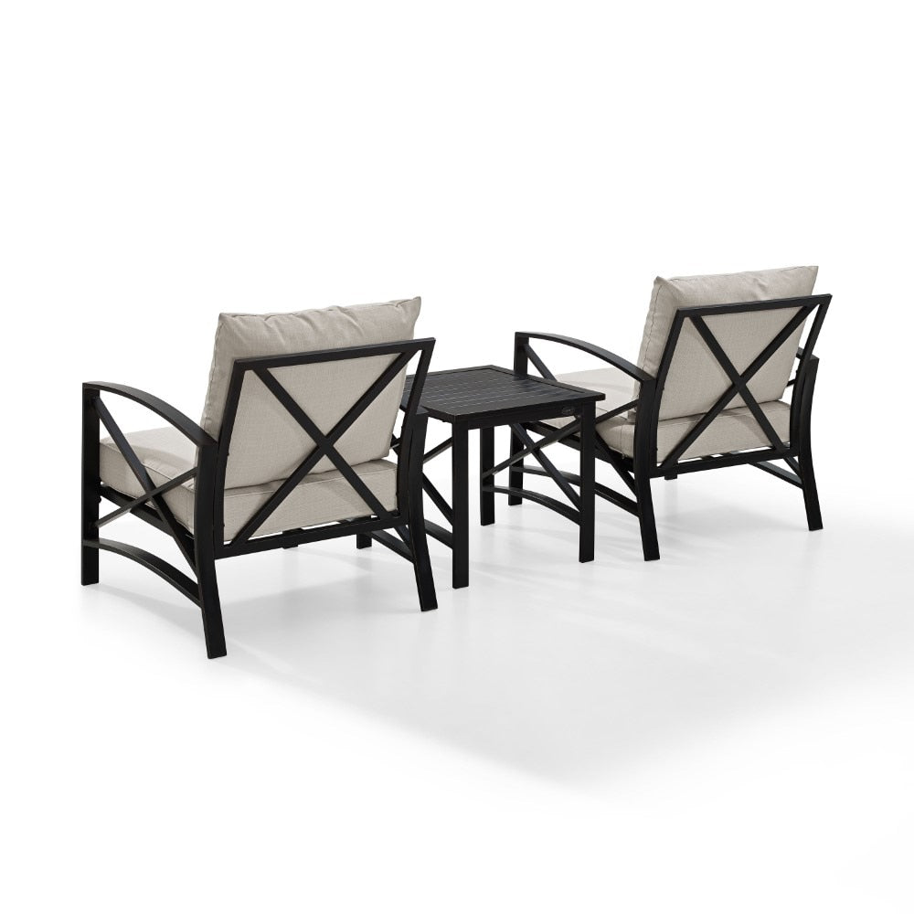 Crosley Furniture - Kaplan 3 Pc Outdoor Seating Set With Oatmeal Cushion - Two Chairs, Side Table - KO60016BZ-OL veiw 5