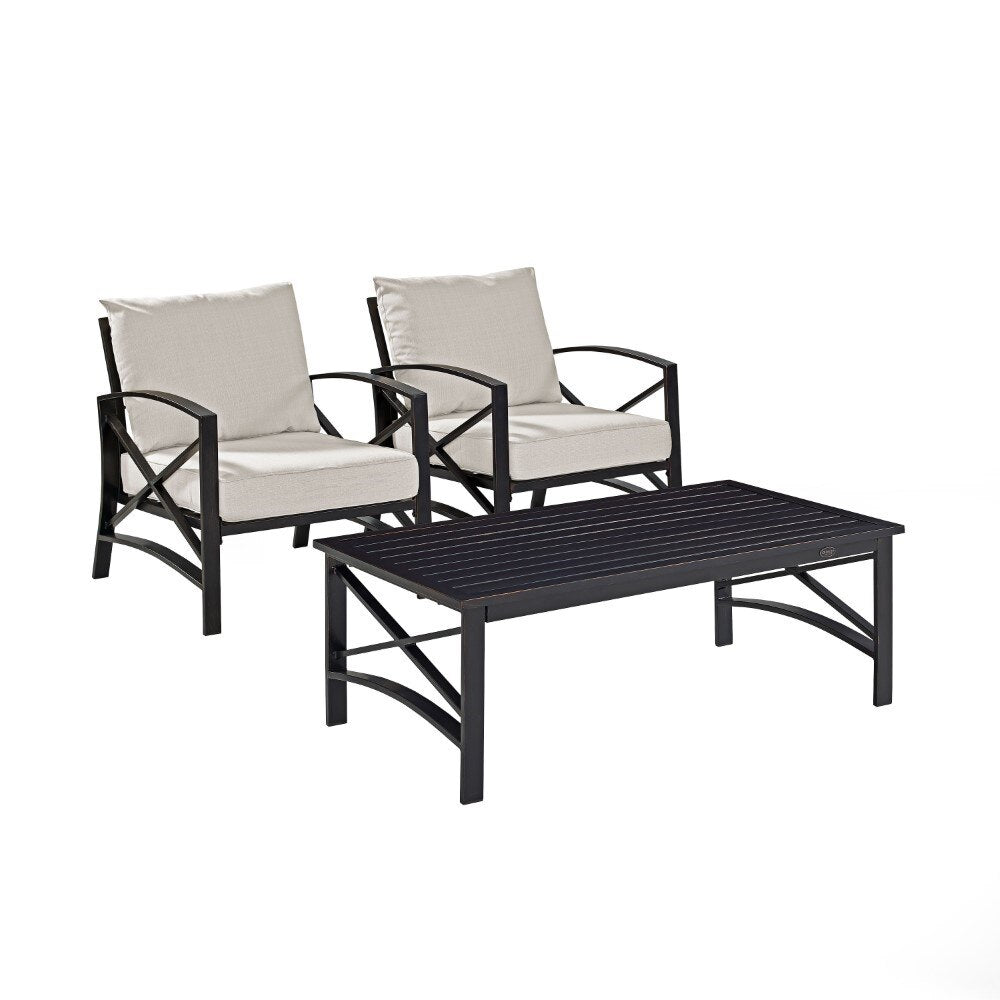 Crosley Furniture - Kaplan 3 Pc Outdoor Seating Set With Oatmeal Cushion - Two Outdoor Chairs, Coffee Table - KO60012BZ-OL veiw 2