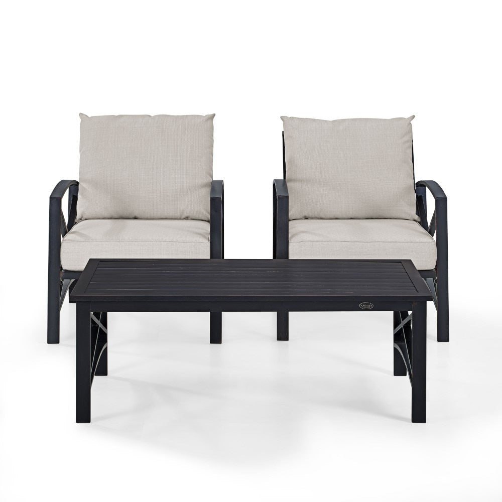 Crosley Furniture - Kaplan 3 Pc Outdoor Seating Set With Oatmeal Cushion - Two Outdoor Chairs, Coffee Table - KO60012BZ-OL veiw 4