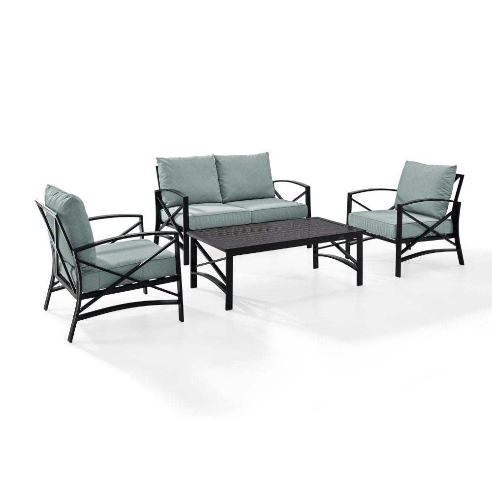 Crosley Furniture - Kaplan 4 Pc Outdoor Seating Set With Mist Cushion - Loveseat, Two Chairs, Coffee Table - KO60009BZ-MI veiw 1