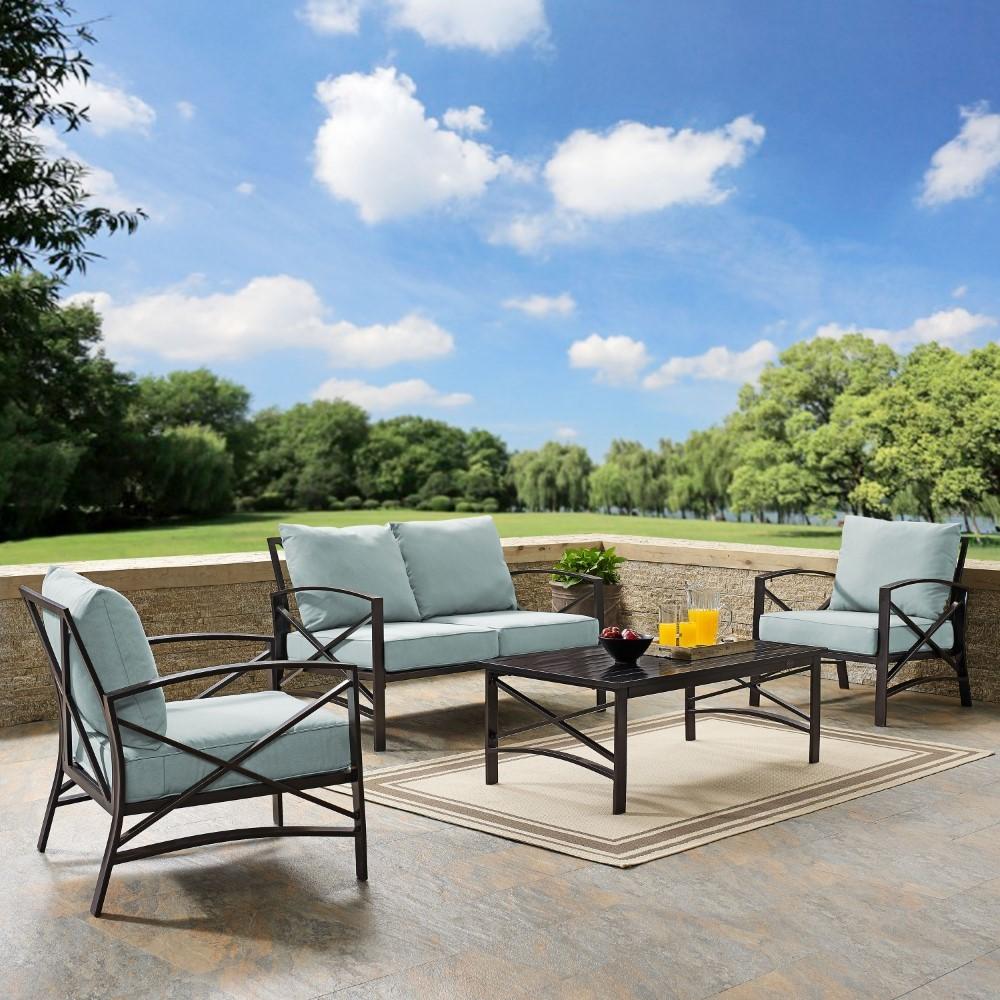 Crosley Furniture - Kaplan 4 Pc Outdoor Seating Set With Mist Cushion - Loveseat, Two Chairs, Coffee Table - KO60009BZ-MI veiw 2