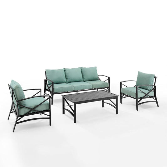 Crosley Furniture - Kaplan 4 Piece Outdoor Sofa Set Mist/Oil Rubbed Bronze - Sofa, Coffee Table, & 2 Arm Chairs - KO60028BZ-MI veiw 1