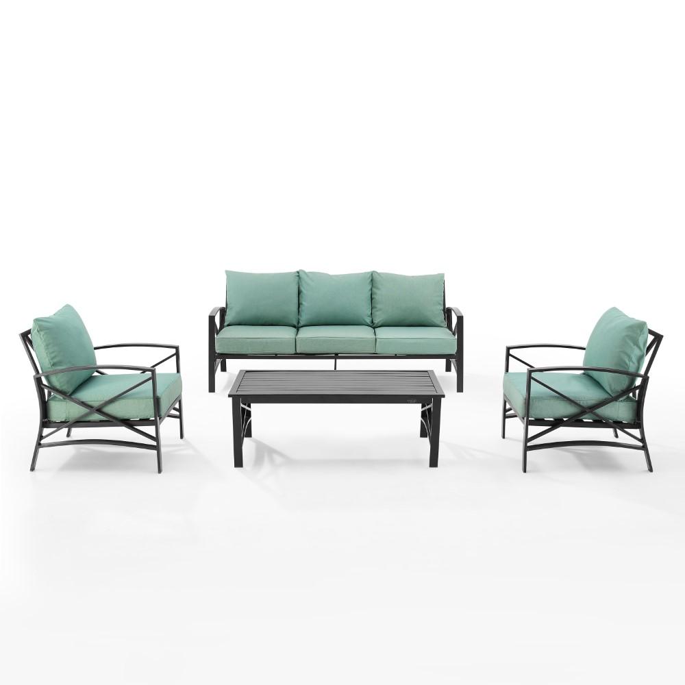 Crosley Furniture - Kaplan 4 Piece Outdoor Sofa Set Mist/Oil Rubbed Bronze - Sofa, Coffee Table, & 2 Arm Chairs - KO60028BZ-MI veiw 2