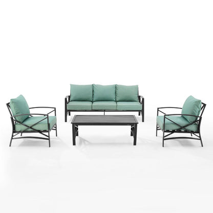 Crosley Furniture - Kaplan 4 Piece Outdoor Sofa Set Mist/Oil Rubbed Bronze - Sofa, Coffee Table, & 2 Arm Chairs - KO60028BZ-MI veiw 2