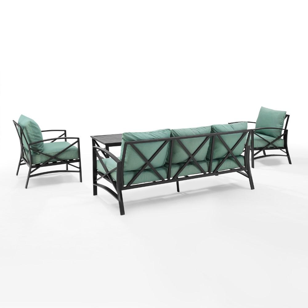 Crosley Furniture - Kaplan 4 Piece Outdoor Sofa Set Mist/Oil Rubbed Bronze - Sofa, Coffee Table, & 2 Arm Chairs - KO60028BZ-MI veiw 3