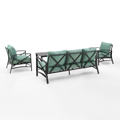 Crosley Furniture - Kaplan 4 Piece Outdoor Sofa Set Mist/Oil Rubbed Bronze - Sofa, Coffee Table, & 2 Arm Chairs - KO60028BZ-MI veiw 3