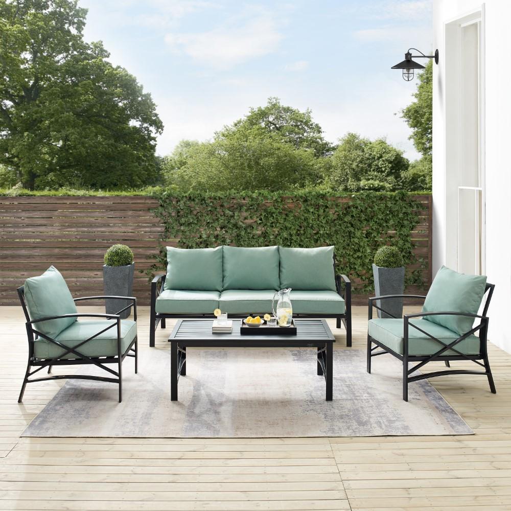 Crosley Furniture - Kaplan 4 Piece Outdoor Sofa Set Mist/Oil Rubbed Bronze - Sofa, Coffee Table, & 2 Arm Chairs - KO60028BZ-MI veiw 7