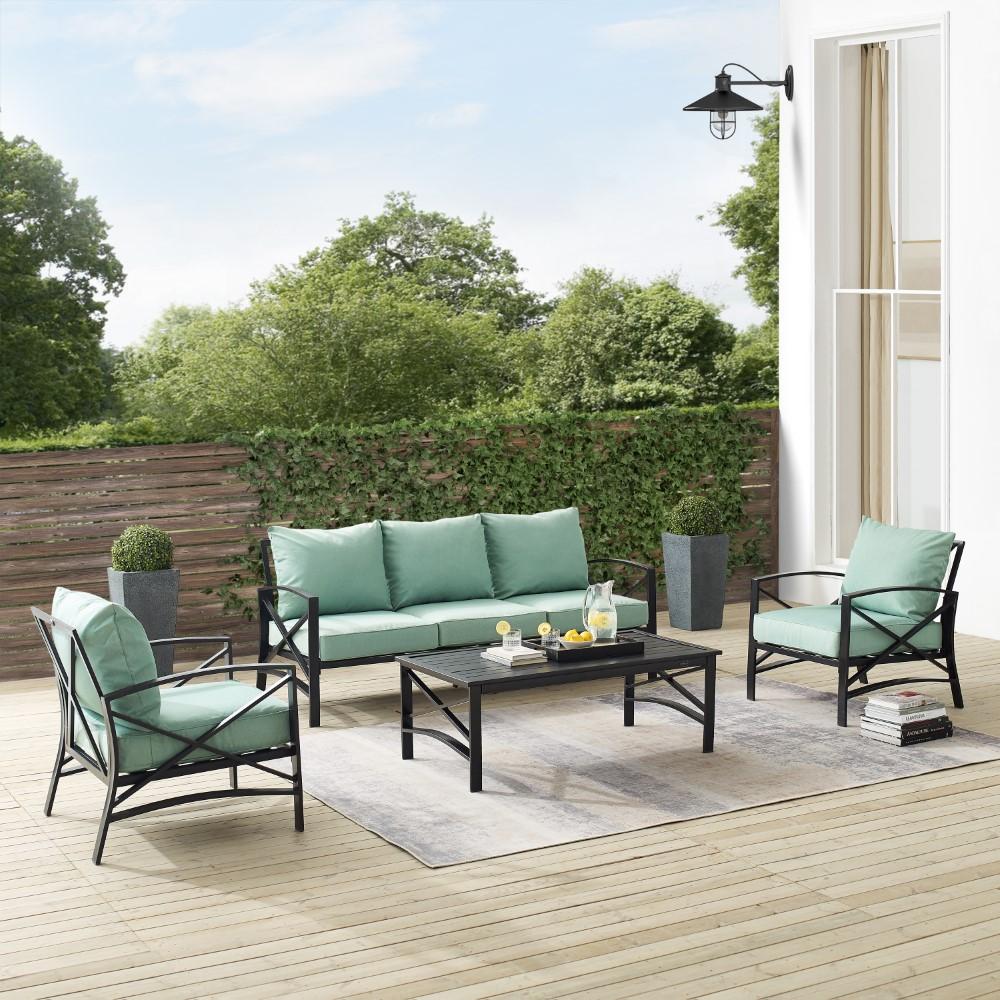 Crosley Furniture - Kaplan 4 Piece Outdoor Sofa Set Mist/Oil Rubbed Bronze - Sofa, Coffee Table, & 2 Arm Chairs - KO60028BZ-MI veiw 8