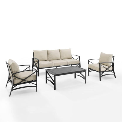 Crosley Furniture - Kaplan 4 Piece Outdoor Sofa Set Oatmeal/Oil Rubbed Bronze - Sofa, Coffee Table, & 2 Arm Chairs - KO60028BZ-OL veiw 1