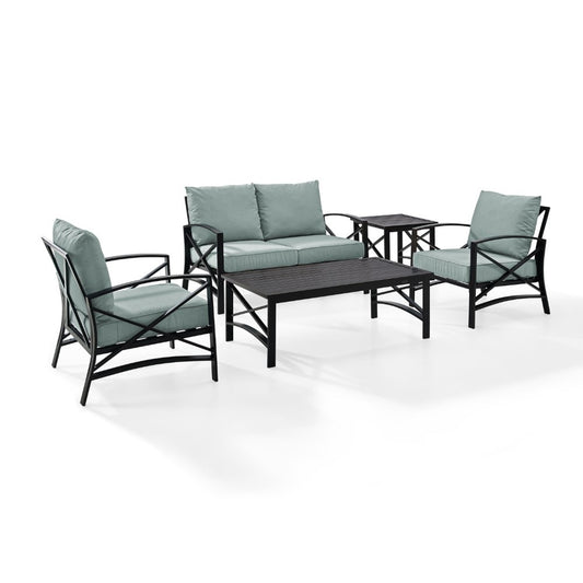 Crosley Furniture - Kaplan 5 Pc Outdoor Seating Set With Mist Cushion - Loveseat, Two Chairs, Coffee Table, Side Table - KO60015BZ-MI veiw 1