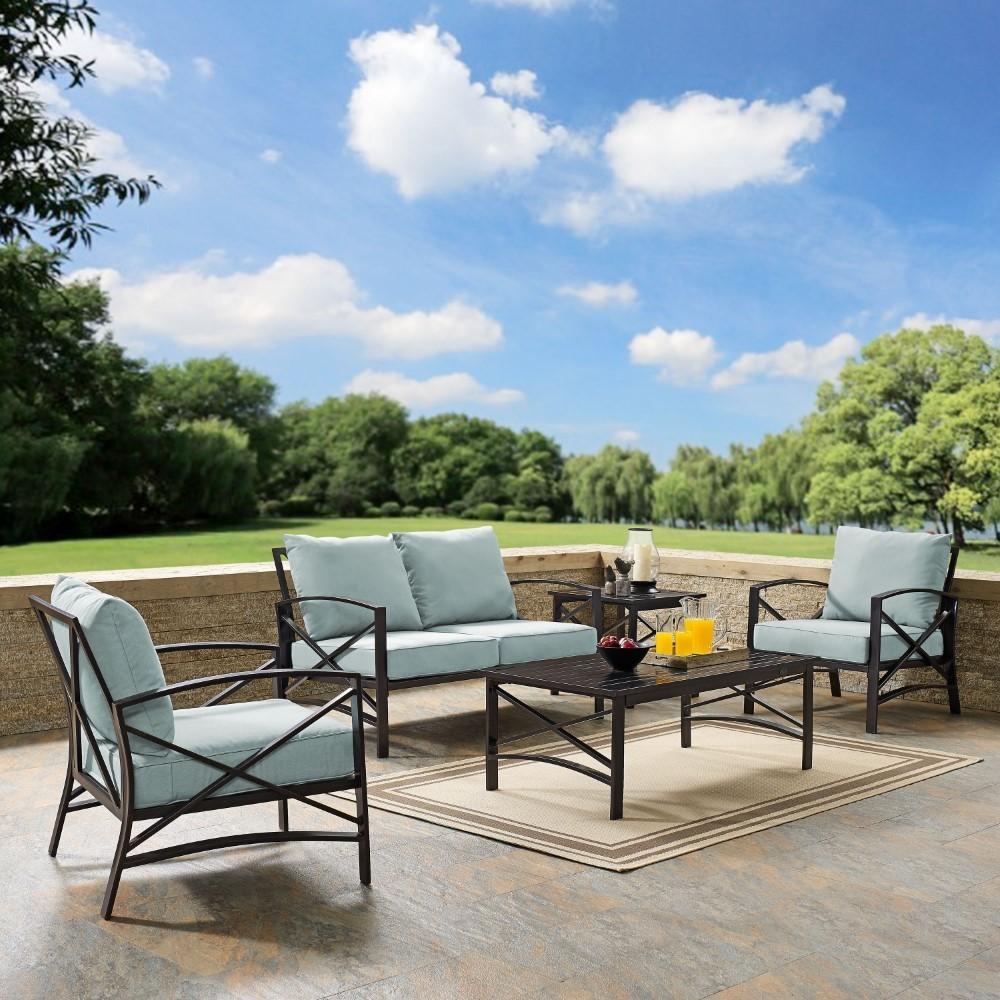Crosley Furniture - Kaplan 5 Pc Outdoor Seating Set With Mist Cushion - Loveseat, Two Chairs, Coffee Table, Side Table - KO60015BZ-MI veiw 2