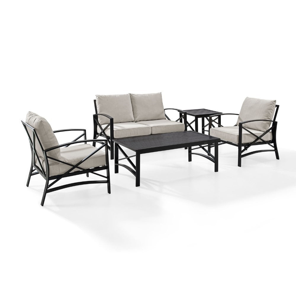 Crosley Furniture - Kaplan 5 Pc Outdoor Seating Set With Oatmeal Cushion - Loveseat, Two Chairs, Coffee Table, Side Table - KO60015BZ-OL veiw 1