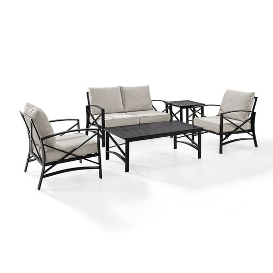 Crosley Furniture - Kaplan 5 Pc Outdoor Seating Set With Oatmeal Cushion - Loveseat, Two Chairs, Coffee Table, Side Table - KO60015BZ-OL veiw 1