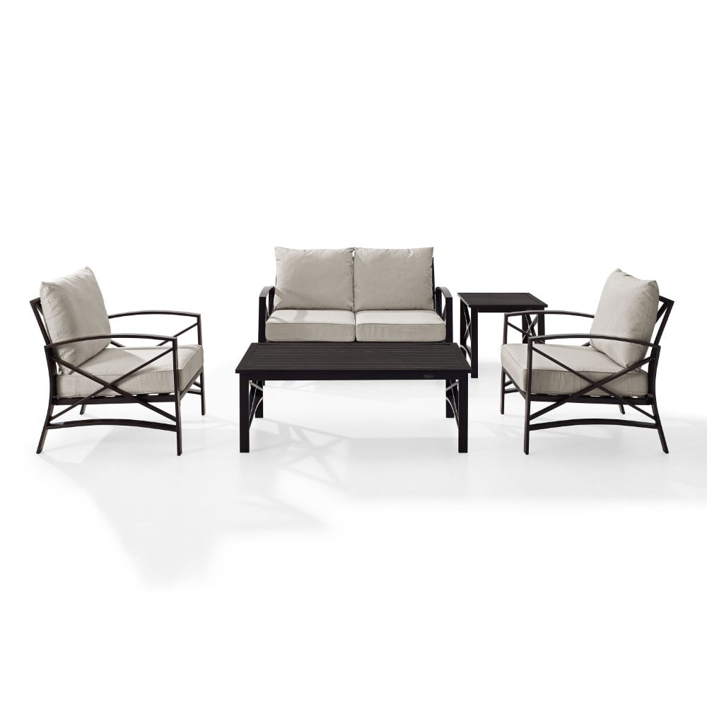 Crosley Furniture - Kaplan 5 Pc Outdoor Seating Set With Oatmeal Cushion - Loveseat, Two Chairs, Coffee Table, Side Table - KO60015BZ-OL veiw 4