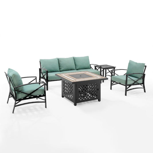 Crosley Furniture - Kaplan 5 Piece Outdoor Sofa Set With Fire Table Mist/Oil Rubbed Bronze - Sofa, Side Table, Fire Table, & 2 Chairs - KO60034BZ-MI veiw 1