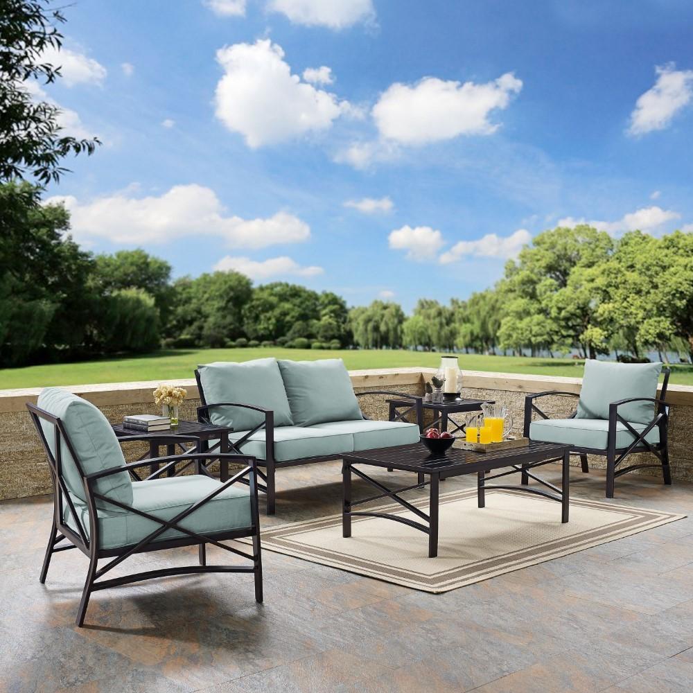 Crosley Furniture - Kaplan 6 Pc Outdoor Seating Set With Mist Cushion - Loveseat, Two Chairs, Two Side Tables, Coffee Table - KO60017BZ-MI veiw 2