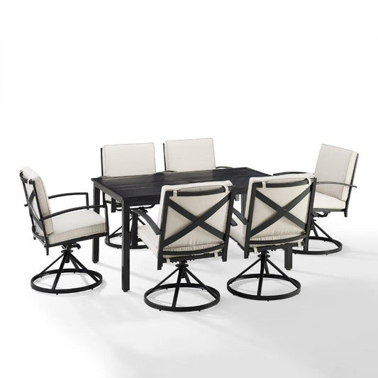 Crosley Furniture - Kaplan 7 Piece Outdoor Dining Set Oatmeal/Oil Rubbed Bronze - Table & 6 Swivel Chairs - KO60022BZ-OL view 1