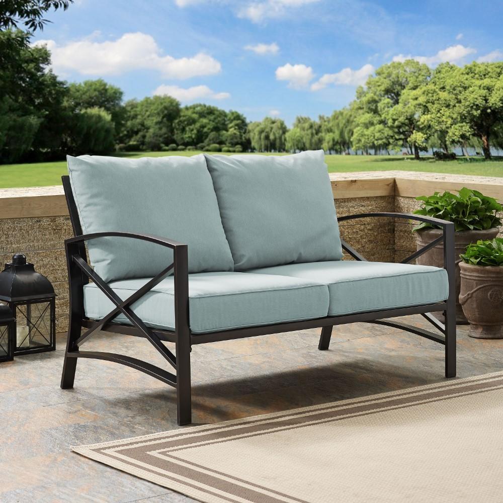 Crosley Furniture - Kaplan Loveseat in Oiled Bronze With Mist Universal Cushion Cover - KO60008BZ-MI veiw 2