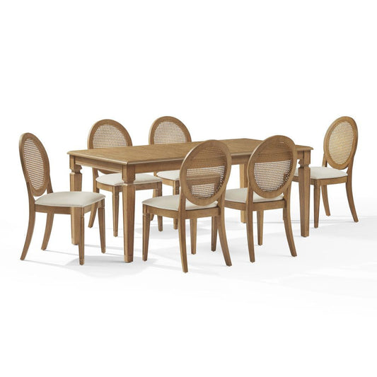 Crosley Furniture - Katia 7Pc Dining Table Set For 6 Cane-Back Upholstered Chairs - Table & 6 Upholstered Cane-Back Chairs - KF20038DW-CR view 1