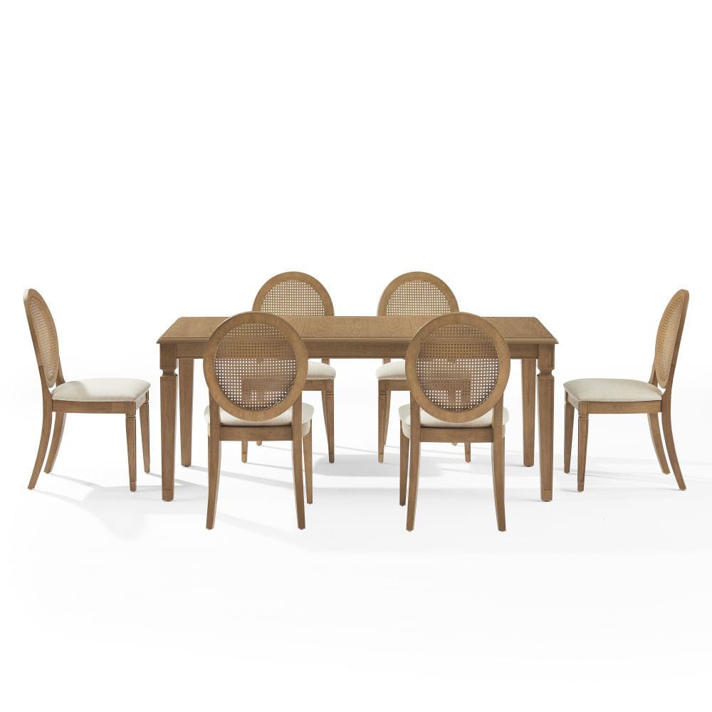 Crosley Furniture - Katia 7Pc Dining Table Set For 6 Cane-Back Upholstered Chairs - Table & 6 Upholstered Cane-Back Chairs - KF20038DW-CR view 2