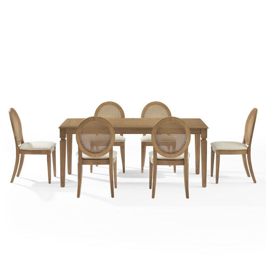 Crosley Furniture - Katia 7Pc Dining Table Set For 6 Cane-Back Upholstered Chairs - Table & 6 Upholstered Cane-Back Chairs - KF20038DW-CR view 2