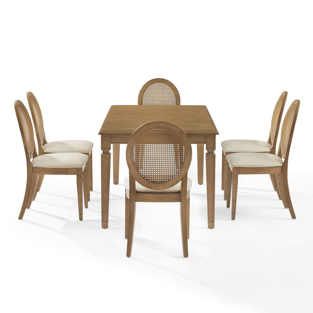 Crosley Furniture - Katia 7Pc Dining Table Set For 6 Cane-Back Upholstered Chairs - Table & 6 Upholstered Cane-Back Chairs - KF20038DW-CR view 3