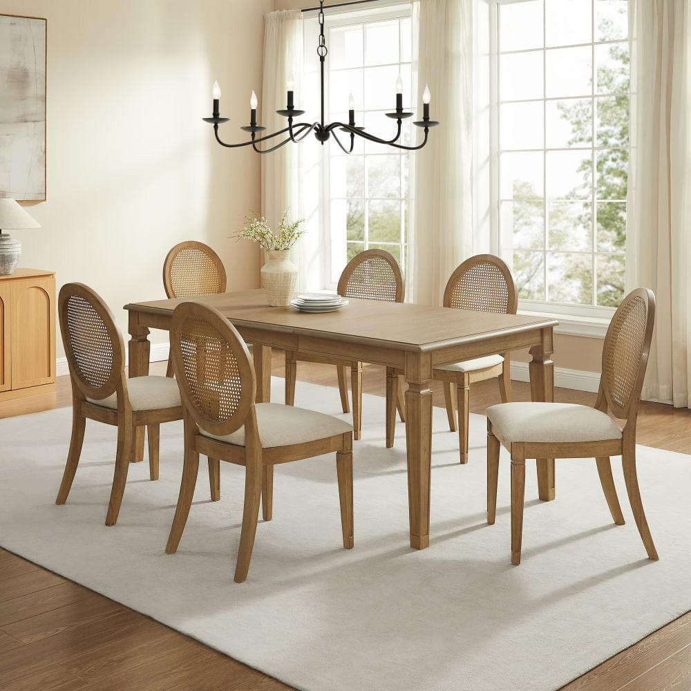 Crosley Furniture - Katia 7Pc Dining Table Set For 6 Cane-Back Upholstered Chairs - Table & 6 Upholstered Cane-Back Chairs - KF20038DW-CR view 6