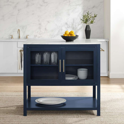 Crosley Furniture Katrina Kitchen Island Navy/White Marble - CF3042WM-NV veiw 2