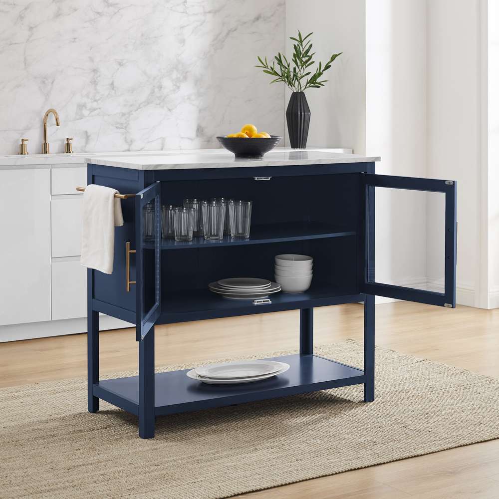 Crosley Furniture Katrina Kitchen Island Navy/White Marble - CF3042WM-NV veiw 3