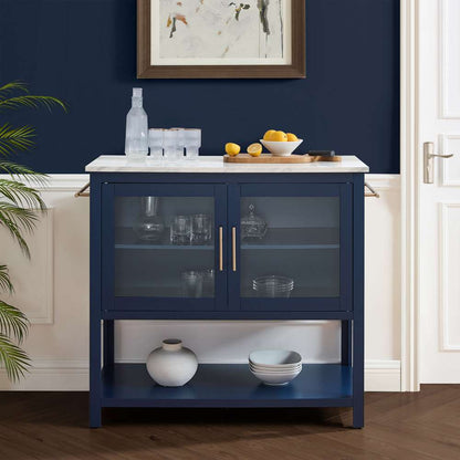 Crosley Furniture Katrina Kitchen Island Navy/White Marble - CF3042WM-NV veiw 5