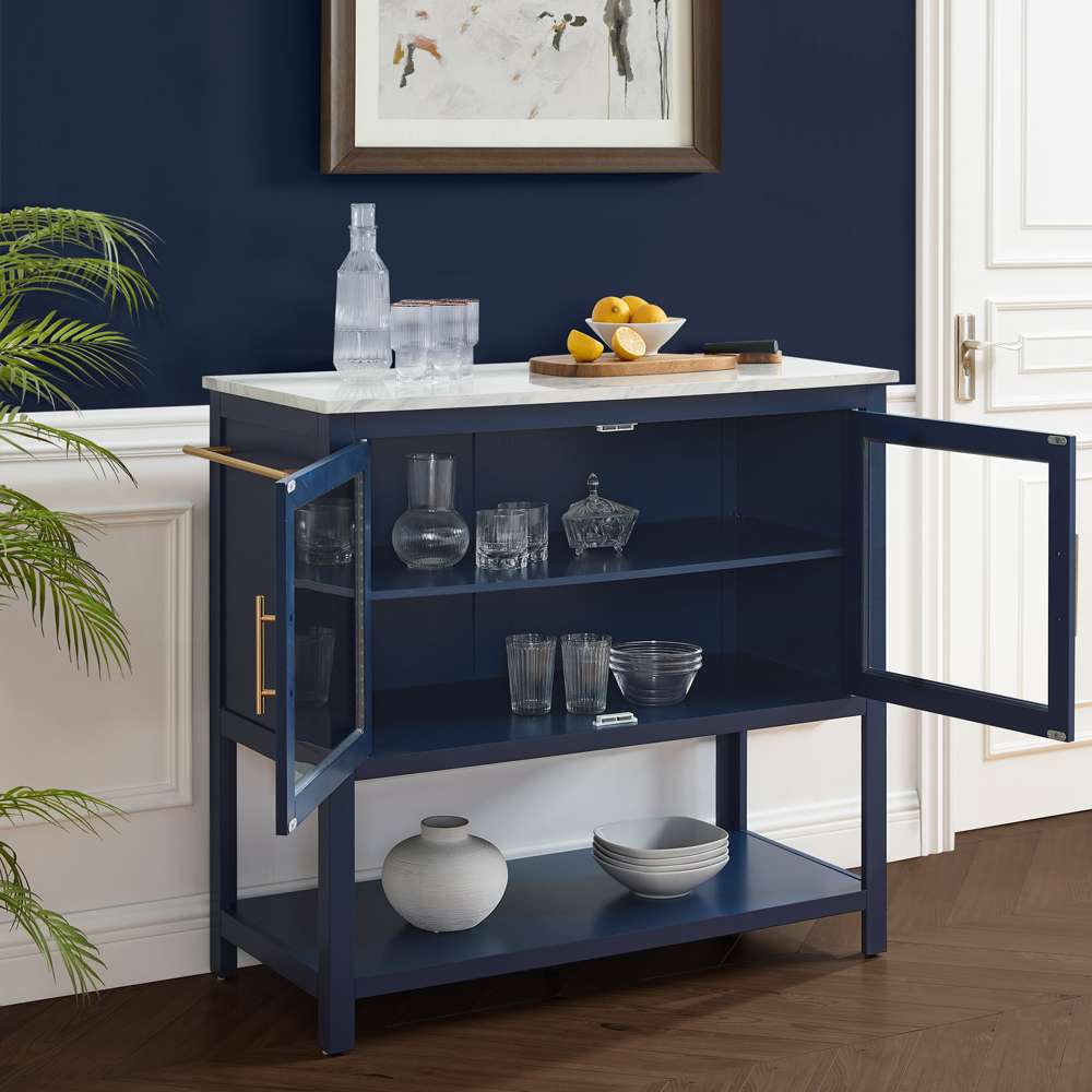 Crosley Furniture Katrina Kitchen Island Navy/White Marble - CF3042WM-NV veiw 6