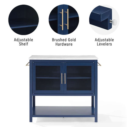 Crosley Furniture Katrina Kitchen Island Navy/White Marble - CF3042WM-NV veiw 7