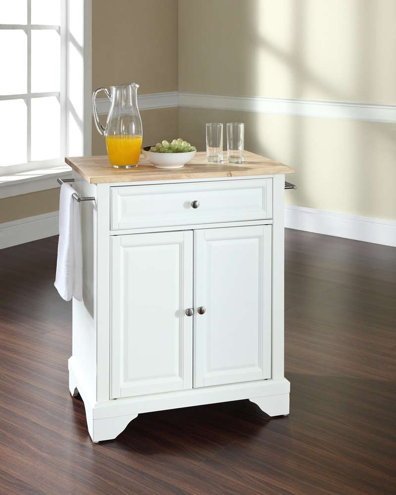 Crosley Furniture - LaFayette Natural Wood Top Portable Kitchen Island in White Finish - KF30021BWH veiw 2