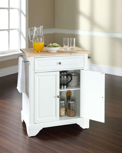 Crosley Furniture - LaFayette Natural Wood Top Portable Kitchen Island in White Finish - KF30021BWH veiw 3