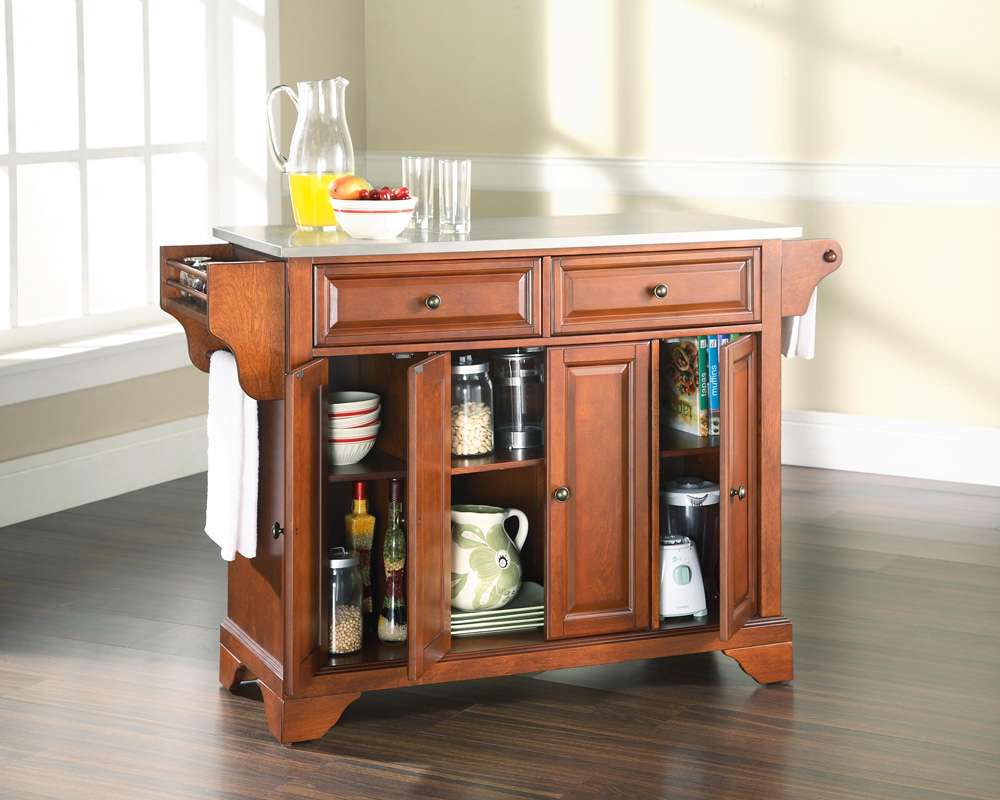 Crosley Furniture - LaFayette Stainless Steel Top Kitchen Island in Classic Cherry Finish - KF30002BCH veiw 4