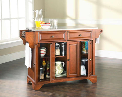 Crosley Furniture - LaFayette Stainless Steel Top Kitchen Island in Classic Cherry Finish - KF30002BCH veiw 4